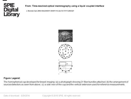 Date of download: 5/29/2016 Copyright © 2016 SPIE. All rights reserved. The hemispherical cup developed for breast imaging: (a) a photograph showing 31.