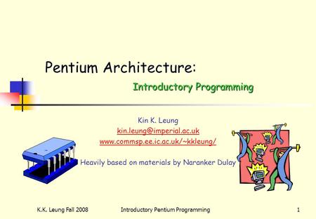 K.K. Leung Fall 2008Introductory Pentium Programming1 Pentium Architecture: Introductory Programming Kin K. Leung