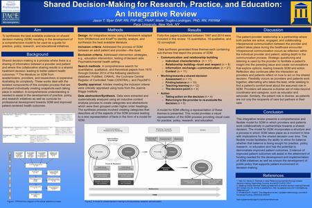 Aim To synthesize the best available evidence on shared decision-making (SDM) resulting in the development of a comprehensive model to be used as a guide.