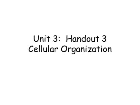 Unit 3: Handout 3 Cellular Organization. Organization: Unicellular: Colonial: Multicellular: