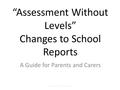 “Assessment Without Levels” Changes to School Reports A Guide for Parents and Carers Didsbury Road Primary School.