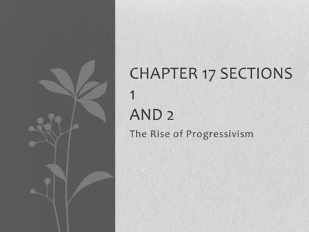 The Rise of Progressivism CHAPTER 17 SECTIONS 1 AND 2.