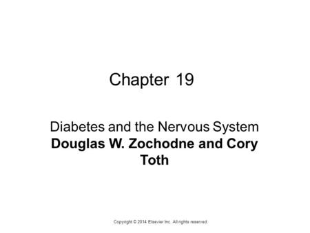 1 Copyright © 2014 Elsevier Inc. All rights reserved. Chapter 19 Diabetes and the Nervous System Douglas W. Zochodne and Cory Toth.