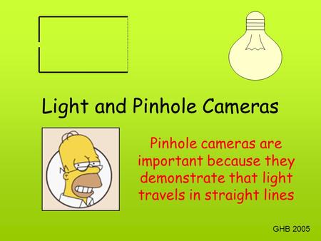 Light and Pinhole Cameras GHB 2005 Pinhole cameras are important because they demonstrate that light travels in straight lines.