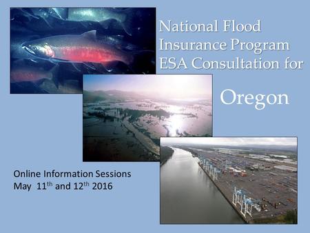 National Flood Insurance Program ESA Consultation for Online Information Sessions May 11 th and 12 th 2016 Oregon.