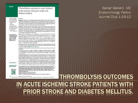 Sanaz Sakiani, MD Endocrinology Fellow Journal Club 1-19-12.