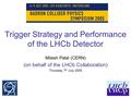 Trigger Strategy and Performance of the LHCb Detector Mitesh Patel (CERN) (on behalf of the LHCb Collaboration) Thursday 7 th July 2005.