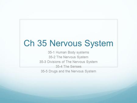 Ch 35 Nervous System 35-1 Human Body systems 35-2 The Nervous System