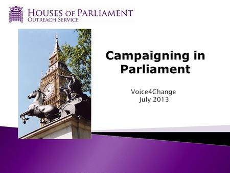 Campaigning in Parliament.  This session will cover:  A brief recap of Parliament’s role  MPs and Members of the House of Lords  What MPs and Lords.