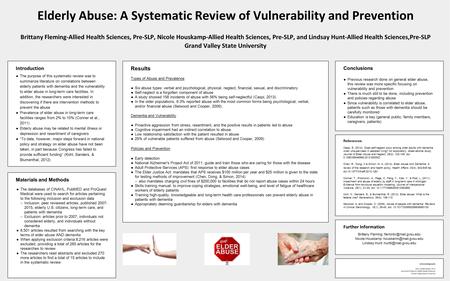 Introduction ●The purpose of this systematic review was to summarize literature on correlations between elderly patients with dementia and the vulnerability.