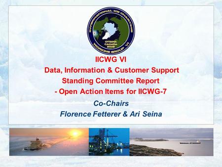 IICWG VI Data, Information & Customer Support Standing Committee Report - Open Action Items for IICWG-7 Co-Chairs Florence Fetterer & Ari Seina.