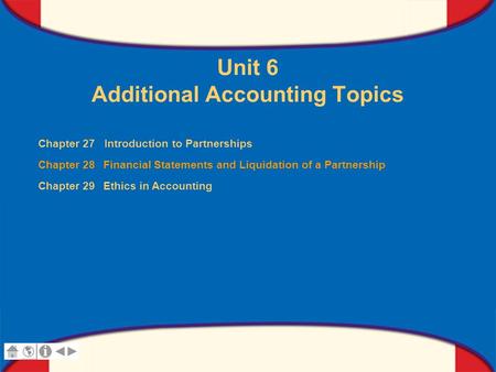 0 Glencoe Accounting Unit 6 Chapter 28 Copyright © by The McGraw-Hill Companies, Inc. All rights reserved. Unit 6 Additional Accounting Topics Chapter.