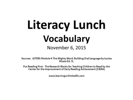 Literacy Lunch Vocabulary November 6, 2015