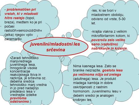 -les, ki se tvori v mladostnem obdobju, odvisno od vrste, 5-30 let. -krajša vlakna z velikim mikrofibrilarnim kotom, ki povzroča zelo veliko osno (vzdolžno)