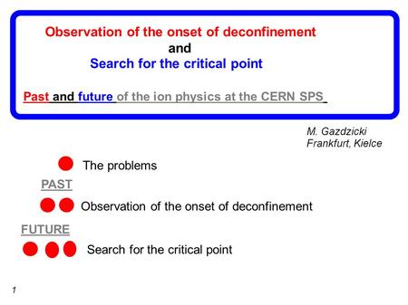 1 M. Gazdzicki Frankfurt, Kielce Observation of the onset of deconfinement and Search for the critical point Past and future of the ion physics at the.