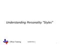 Officer Training Leadership 1 Understanding Personality “Styles” 1.