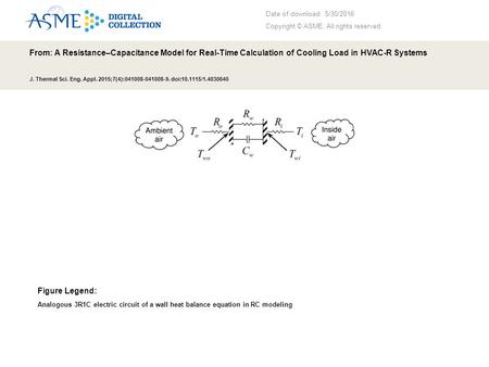 Date of download: 5/30/2016 Copyright © ASME. All rights reserved. From: A Resistance–Capacitance Model for Real-Time Calculation of Cooling Load in HVAC-R.