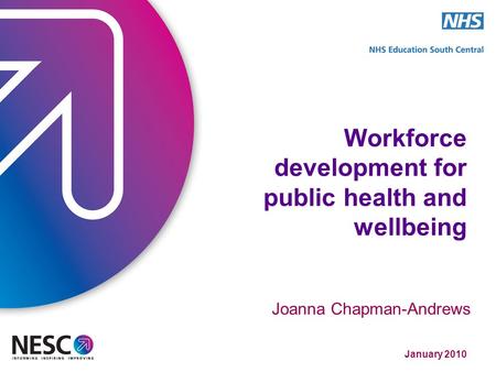 January 2010 Workforce development for public health and wellbeing Joanna Chapman-Andrews.