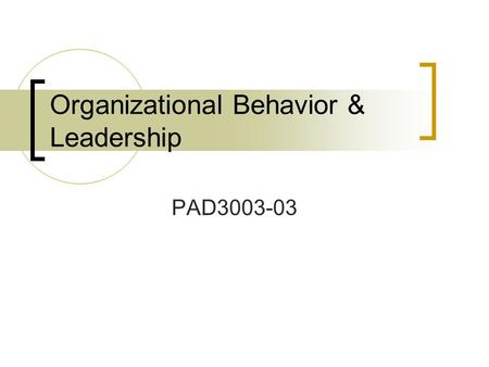 Organizational Behavior & Leadership