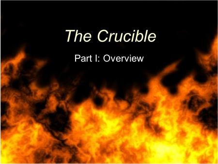 The Crucible Part I: Overview. American play Written in the 1950s Playwright: Arthur Miller Focuses on residents of Salem, Massachusetts Issues: greed,