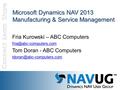 Microsoft Dynamics NAV 2013 Manufacturing & Service Management Fria Kurowski – ABC Computers Tom Doran - ABC Computers