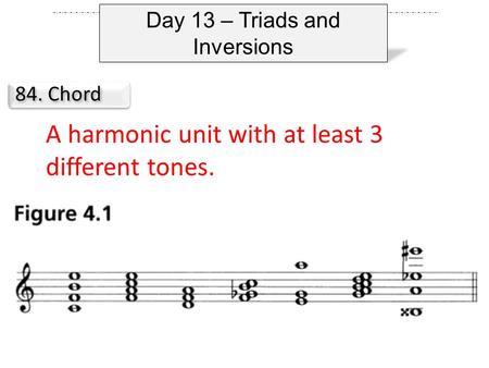 84. Chord A harmonic unit with at least 3 different tones. Day 13 – Triads and Inversions.