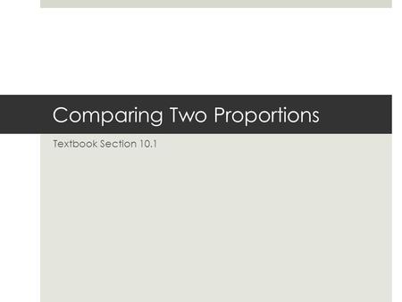 Comparing Two Proportions Textbook Section 10.1. Sampling Distribution of a Difference between Two Proportions.