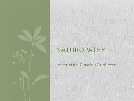 Instructor: Carolyn Ouellette NATUROPATHY. Table Of Contents Quick Review Introduction to Naturopathy Principles of Naturopathy Types of Naturopathy Practices.