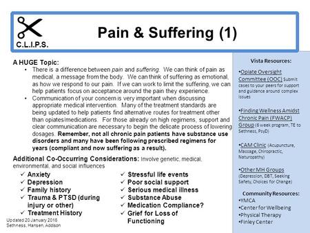 Vista Resources: Opiate Oversight Committee (OOC) Submit cases to your peers for support and guidance around complex issues Finding Wellness Amidst Chronic.