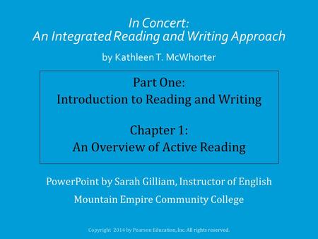 In Concert: An Integrated Reading and Writing Approach by Kathleen T. McWhorter.