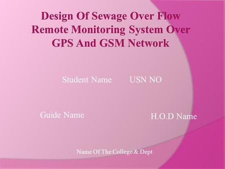 Student Name USN NO Guide Name H.O.D Name Name Of The College & Dept.