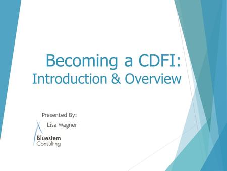 Becoming a CDFI: Introduction & Overview Presented By: Lisa Wagner.