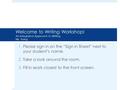 Welcome to Writing Workshop! An Integrated Approach to Writing Ms. Trang 1.Please sign in on the “Sign in Sheet” next to your student’s name. 2.Take a.