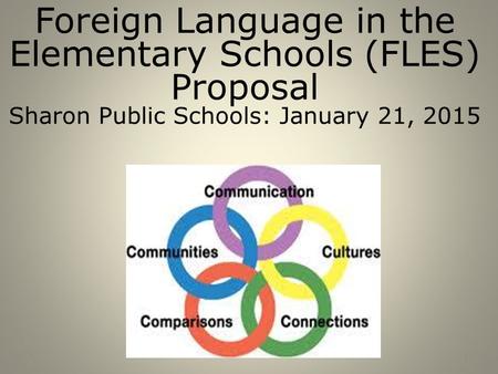 *1 Foreign Language in the Elementary Schools (FLES) Proposal Sharon Public Schools: January 21, 2015.