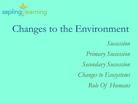 Changes to the Environment Succession Primary Succession Secondary Succession Changes to Ecosystems Role Of Humans.