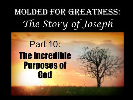 Part 10: The Incredible Purposes of God Molded for Greatness: The Story of Joseph.