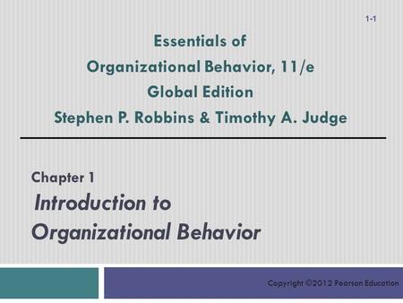 Chapter 1 Introduction to Organizational Behavior