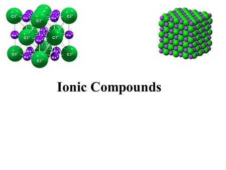 Ionic Compounds.  Pure substances  formed as a result of the attraction between particles of opposite charges, called ions  High melting point  Good.