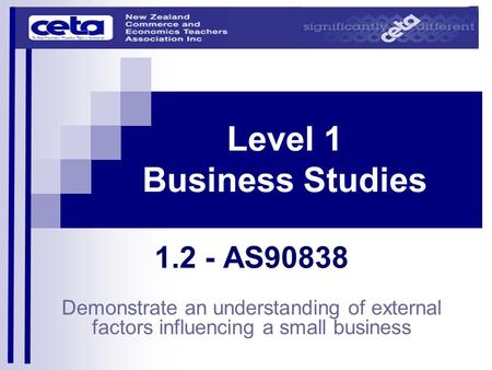 Level 1 Business Studies 1.2 - AS90838 Demonstrate an understanding of external factors influencing a small business.