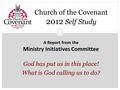 A Report from the Ministry Initiatives Committee God has put us in this place! What is God calling us to do? Church of the Covenant 2012 Self Study.