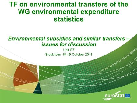 1 TF on environmental transfers of the WG environmental expenditure statistics Environmental subsidies and similar transfers – issues for discussion Unit.