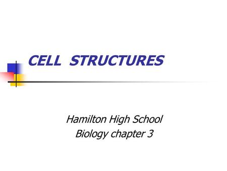 CELL STRUCTURES Hamilton High School Biology chapter 3 To insert your company logo on this slide From the Insert Menu Select “Picture” Locate your logo.