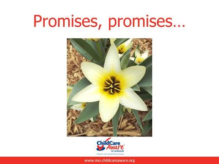 Www.mo.childcareaware.org Promises, promises…. www.mo.childcareaware.org What is a promise? “a promise is a statement telling someone that you will definitely.