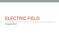 ELECTRIC FIELD Chapter 26-5. Electric Field Michael Faraday proposed the idea that an electric field exist at any position at is not time dependent, but.