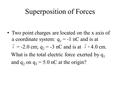 Superposition of Forces Two point charges are located on the x axis of a coordinate system: q 1 = -1 nC and is at = -2.0 cm; q 2 = -3 nC and is at = 4.0.