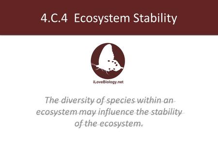 4.C.4 Ecosystem Stability The diversity of species within an ecosystem may influence the stability of the ecosystem.