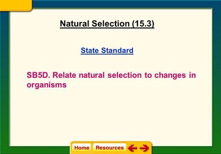 State Standard SB5D. Relate natural selection to changes in organisms Natural Selection (15.3)