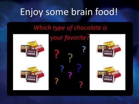 ? ? ? ? ? ? ? ? Which type of chocolate is your favorite ? Enjoy some brain food!