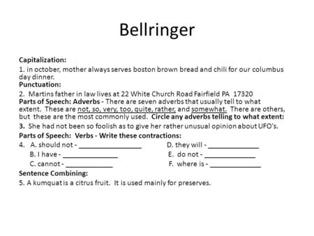 Bellringer Capitalization: