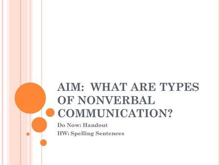 AIM: WHAT ARE TYPES OF NONVERBAL COMMUNICATION? Do Now: Handout HW: Spelling Sentences.